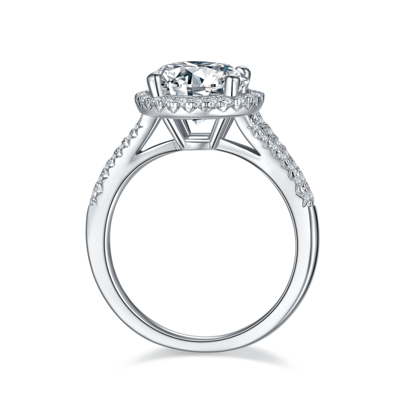 双臂圆包S925银镀白金MoissaniteWomen's Ring3.0ctD级